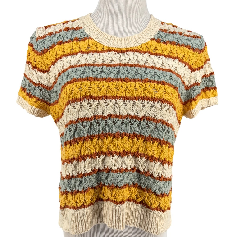 Madewell Sweater Top Open Crochet Stripe Boho Oversize Grandma Retro Style Small